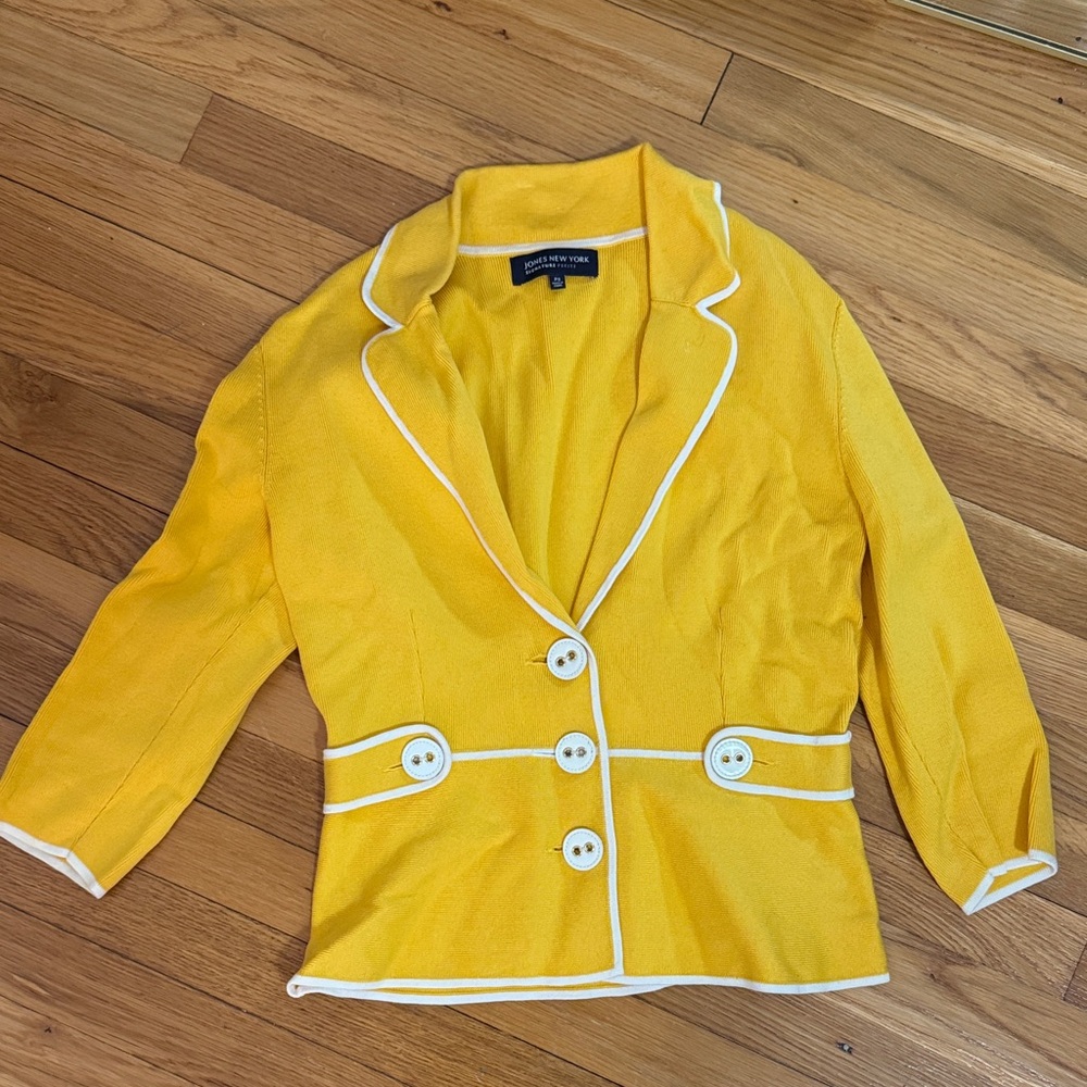 Jones New York Yellow Women's Cardigan Jacket with White Trim